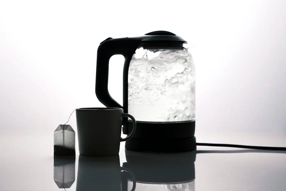 Silhouette of an electric kettle and a tea cup with a tea bag on a white background. - affordable electric kettles with temperature control