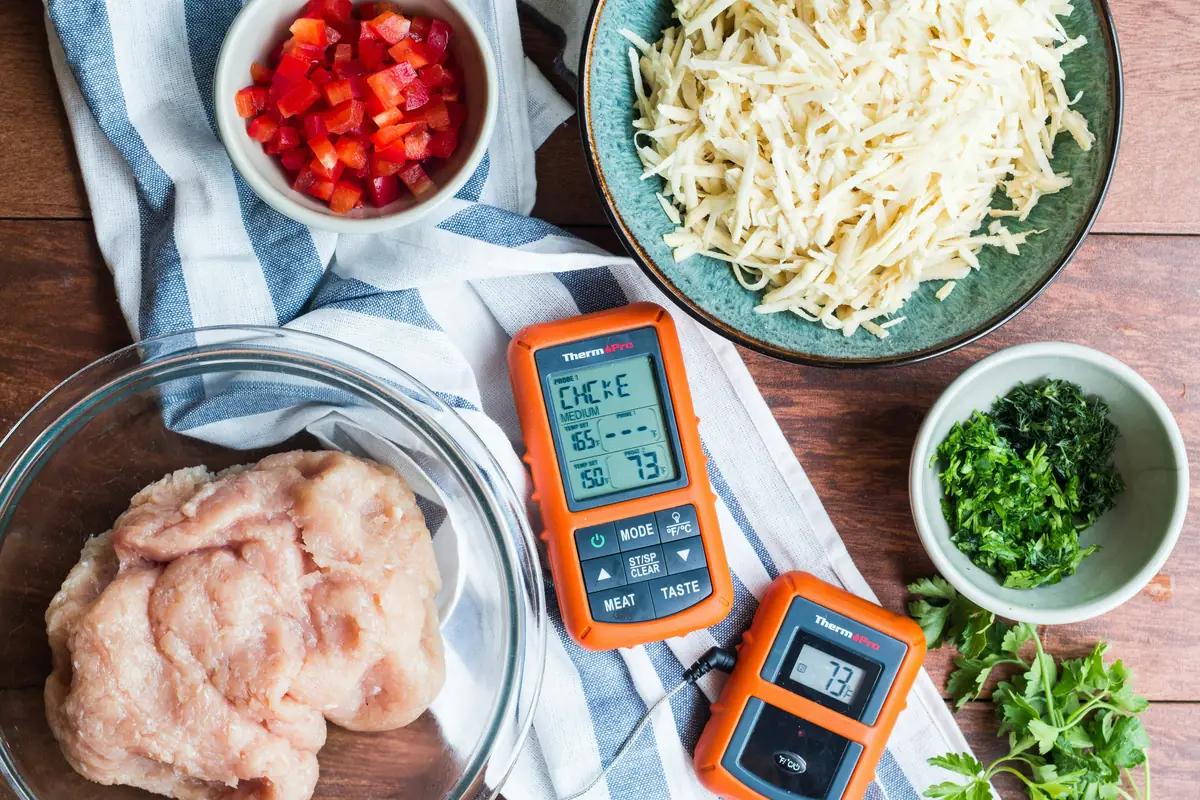 All the ingredients for making Chicken Burgers ready to go. - best meat thermometers for perfect grilling